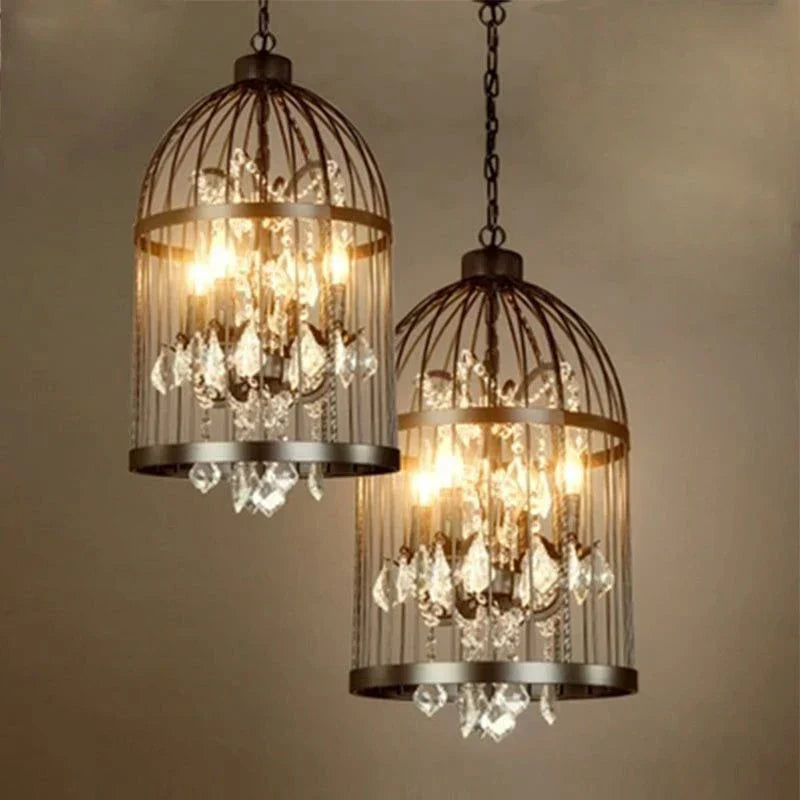 Iron Birdcage Crystal Chandelier: Spherical Pendant Light for Home Decor