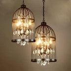 Iron Birdcage Crystal Chandelier: Spherical Pendant Light for Home Decor