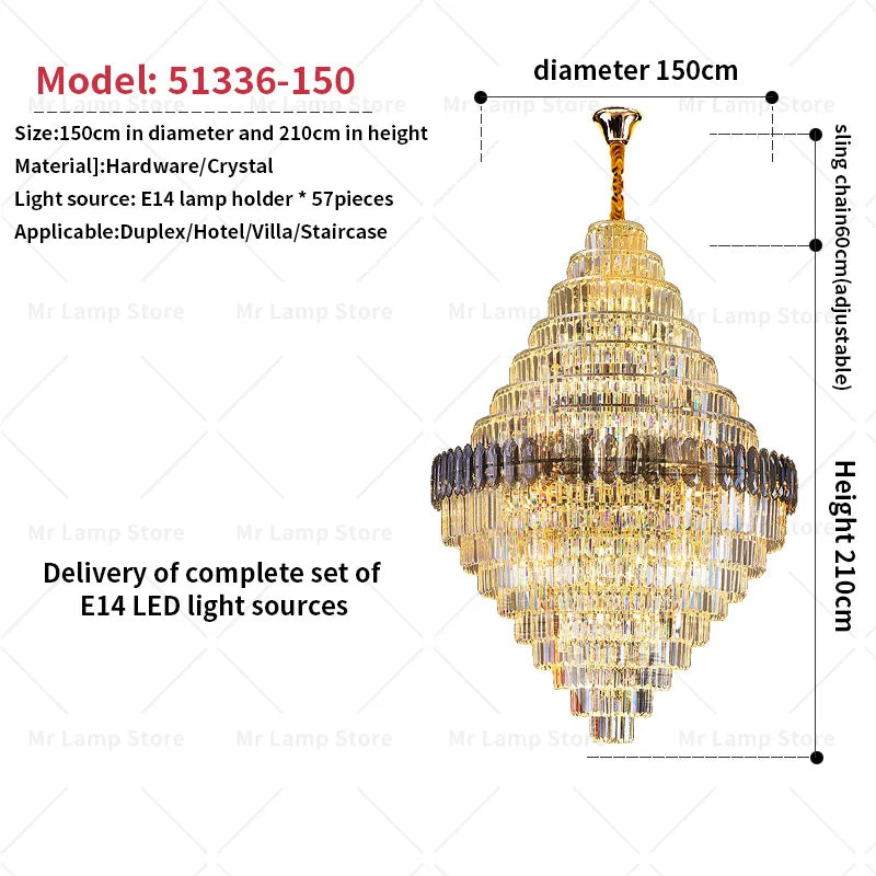 Luxury Duplex Living Room Chandelier – Crystal Rotating Staircase Light