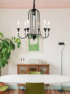 Iron Vintage Candle Chandelier: Retro French Style Pendant Light