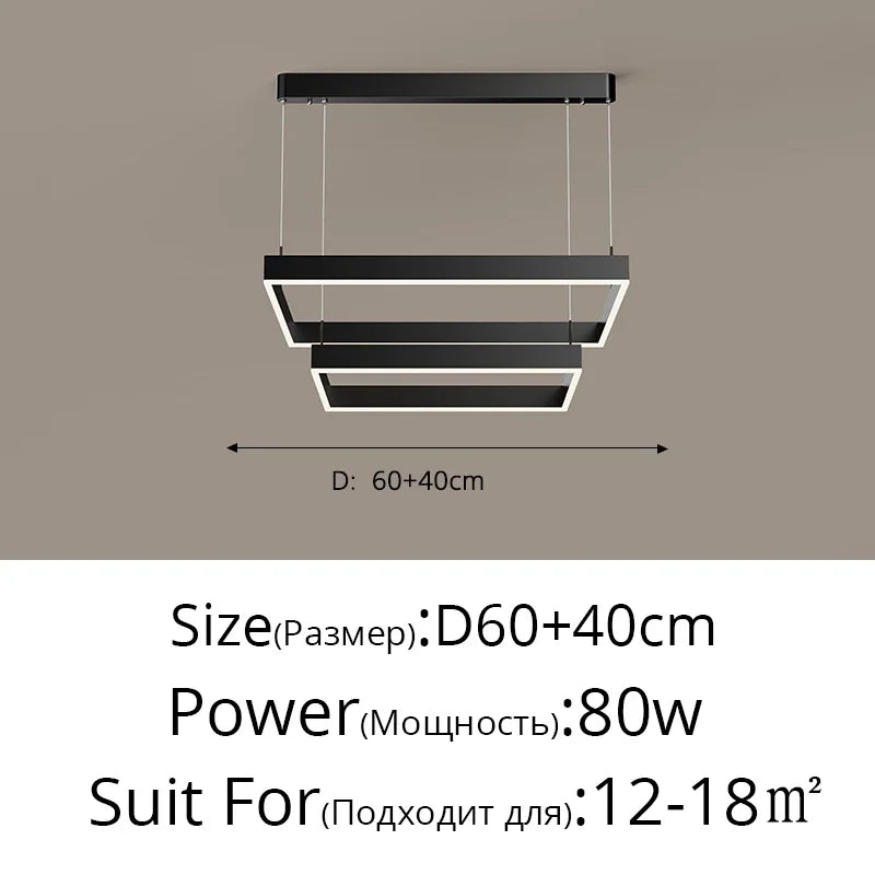 Nordic Minimalist LED Square Chandelier for Living Dining Bedroom - Luster Lighting