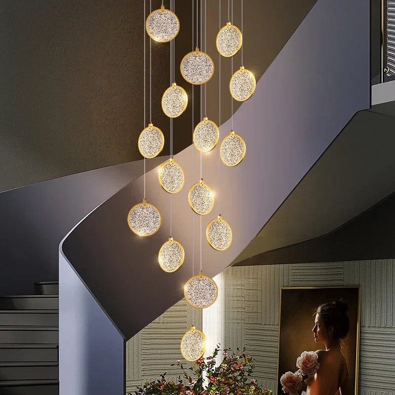 Round Cake Chandelier: Modern Staircase Lamp for High-rise Buildings, Hotels, and Homes