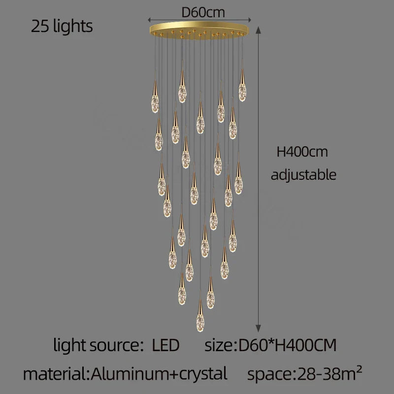 Crystal Penthouse Chandelier: Luxury Staircase Pendant Light for Modern Living Room & Loft