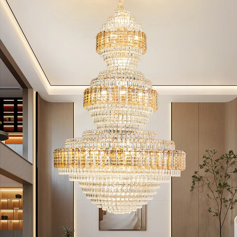 European Crystal Duplex Chandelier for Elegant Living Room and Villa décor.