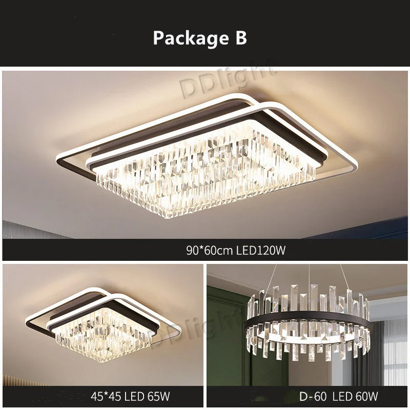 Crystal Industrial Pendant Lamps Set for Modern Living Room Bedroom Kitchen Decor