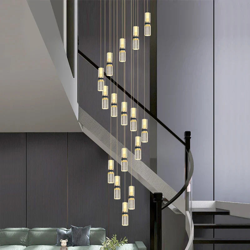 Crystal Columnar Chandelier Stair Light for Home, Restaurant, Bar, and Villa