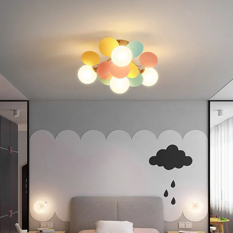Kids' Room Glass Ball Chandelier, Modern LED Ceiling Light Fixture