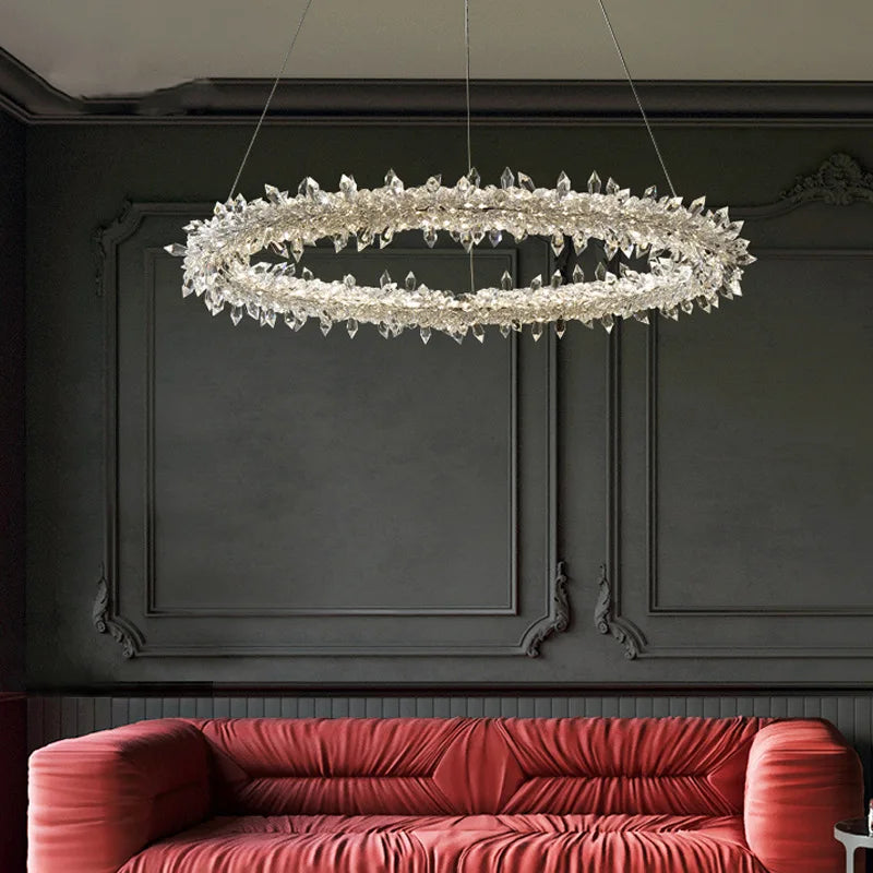 Luxe Crystal Pendant Light - Dimmable LED Art Deco Circle Lamp