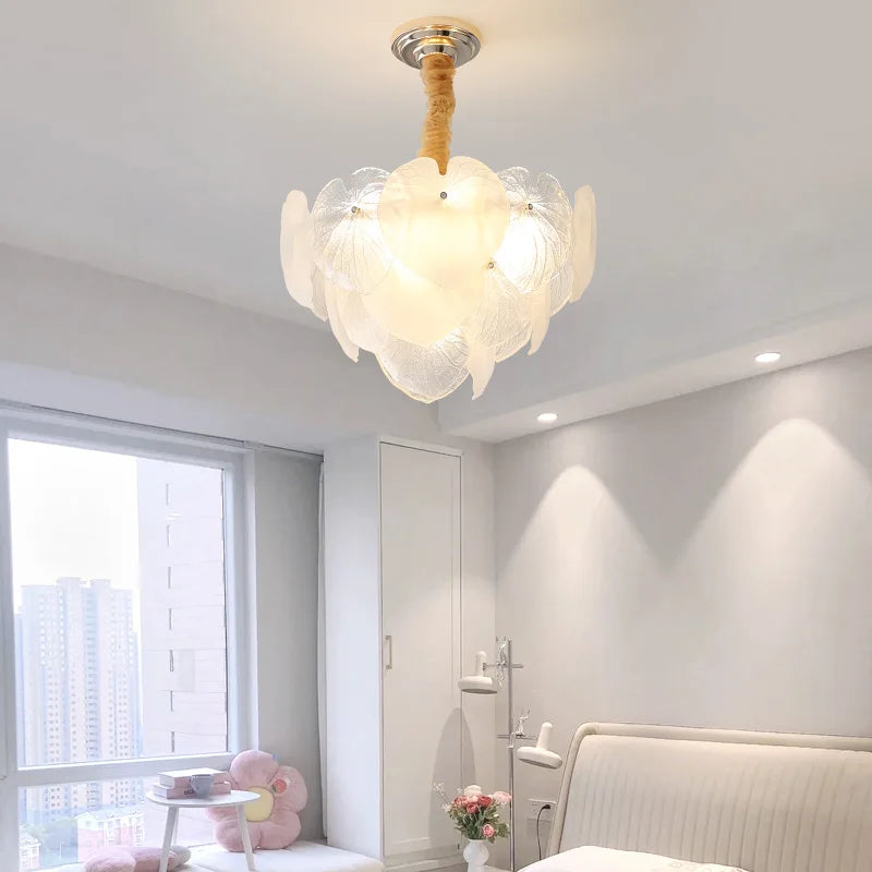 French Cream Crystal Chandelier for Luxury Living Room, Net Red Feather Design