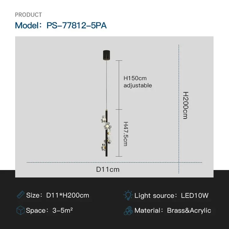 Luxury Copper Acrylic Flower Pendant Light for Home and Cafe Decor