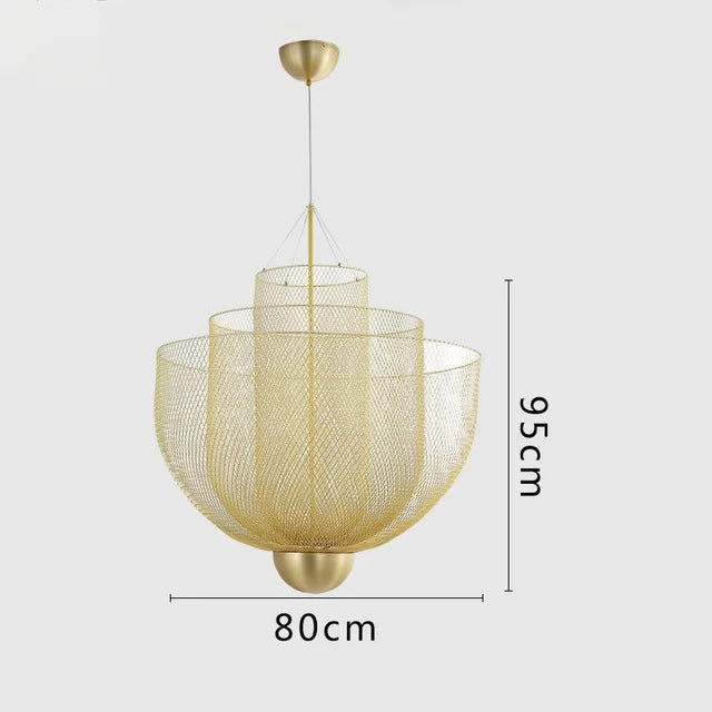 Meshmatics Birdcage Chandelier: Modern Dimmable Pendant Light in Golden & Silver
