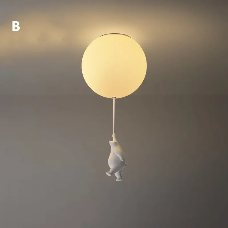 Bear LED Ceiling Chandelier: Cute PVC Ball Lampshade for Children's Room Decor
