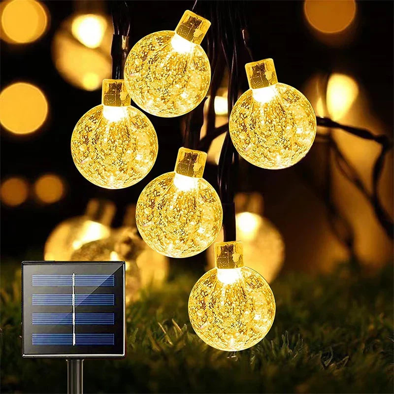 Crystal Fairy Solar String Lights: 8 Modes Waterproof Outdoor Patio Decor.