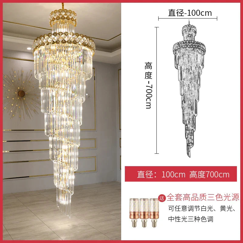 Luxury Crystal Chandelier for Duplex, Villa, Hotel Lobby, and Spiral Staircase