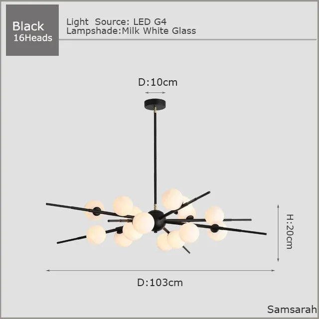 Modern Glass Ball LED Chandelier Gold/Black Pendant Lamp for Living & Dining Spaces