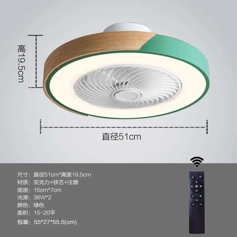 Wooden Ceiling Fan Light Remote Control Dimmable 3 Color for Indoor Bedroom
