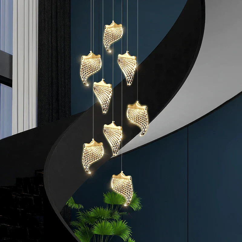 LED Staircase Chandelier: Modern Loft Lighting Fixture for Living & Dining Room