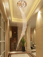 Spiral Crystal Chandelier: Luxury Staircase Hall Light Fixture for Living & Dining Room