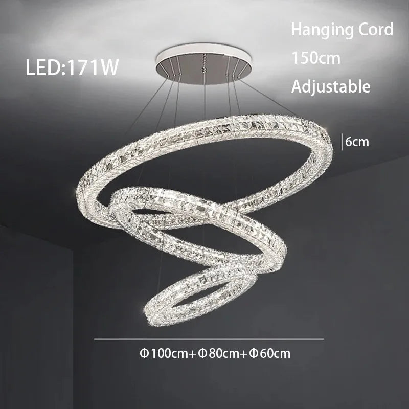 Crystal LED Chandelier: Modern Luxury Chrome Steel & Clear K9 Crystal Lighting