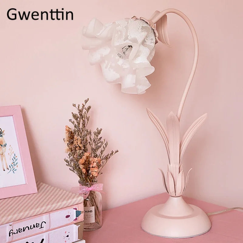 Pink Flower LED Table Lamp - Modern Princess Girl Bedroom Decor