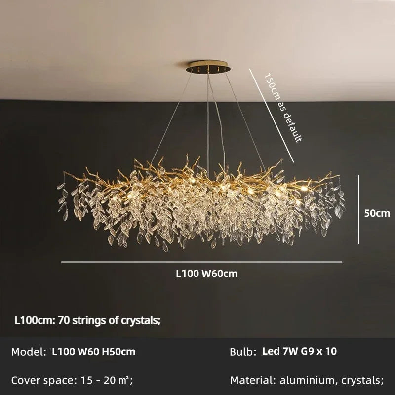 Crystal Branch Chandelier LED Pendant Lamps Elegant Villa Living Room Gold Decor