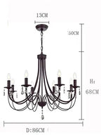 Black Iron Chandelier with Crystal Pendant for Home Lighting