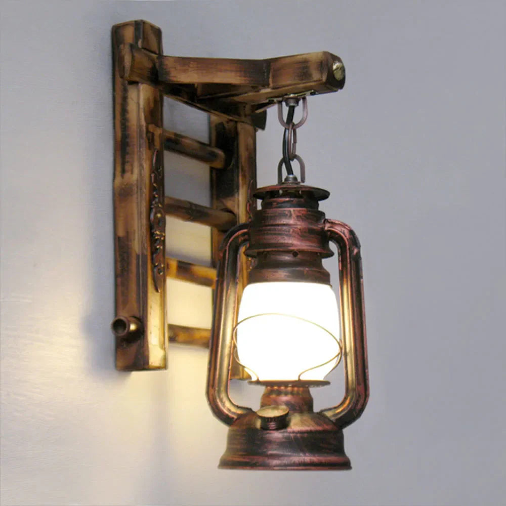 Vintage Industrial Wall Sconce Wooden Kerosene Lamp for Cafe Bar Decor