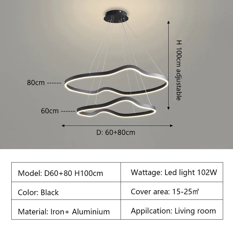 Modern Curve Ring LED Pendant Chandelier for Living Dining Bedroom