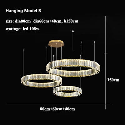 Gold Crystal Ring Chandelier Pendant Light, Luxury Modern Design for Home Décor