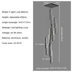 Nordic Black Rectangle LED Chandelier for Living Room, Dimmable Stairs Pendant Lighting