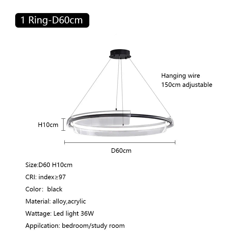Nordic Minimalism Ring LED Chandelier Acrylic Circle Pendant Light Fixture