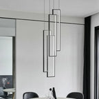 Nordic Black Rectangle LED Chandelier for Living Room, Dimmable Stairs Pendant Lighting