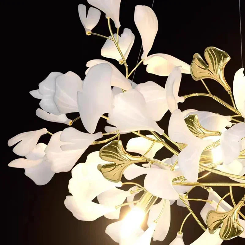 Nordic Ginkgo Branch Leaf Ceiling Chandelier Pendant Lamp for Living Room Home Decor