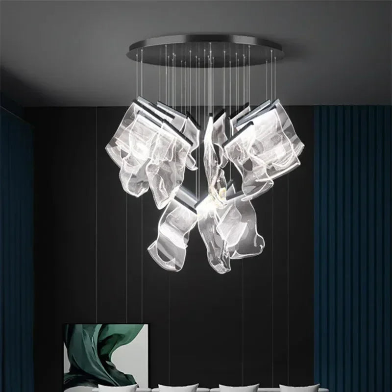Acrylic Leaf Chandelier LED Light Dimmable Luxury Pendant for Home Decor