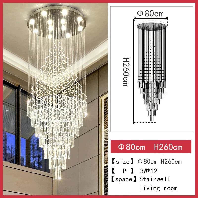 LED Crystal Staircase Chandelier: Elegant Lighting for Home, Hotel, and Restaurant