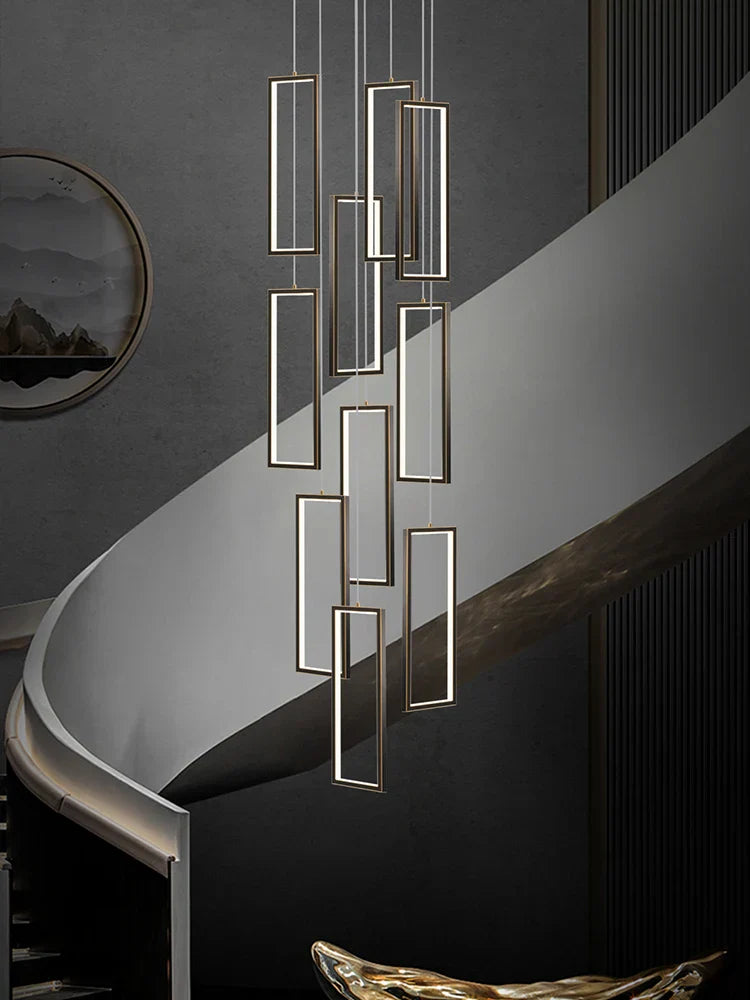 Copper Square Pendant Chandelier with LED Lighting