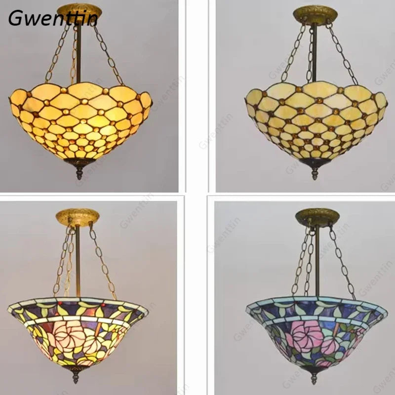 Stained Glass Tiffany Chandelier Pendant Light for Mediterranean Home Decor