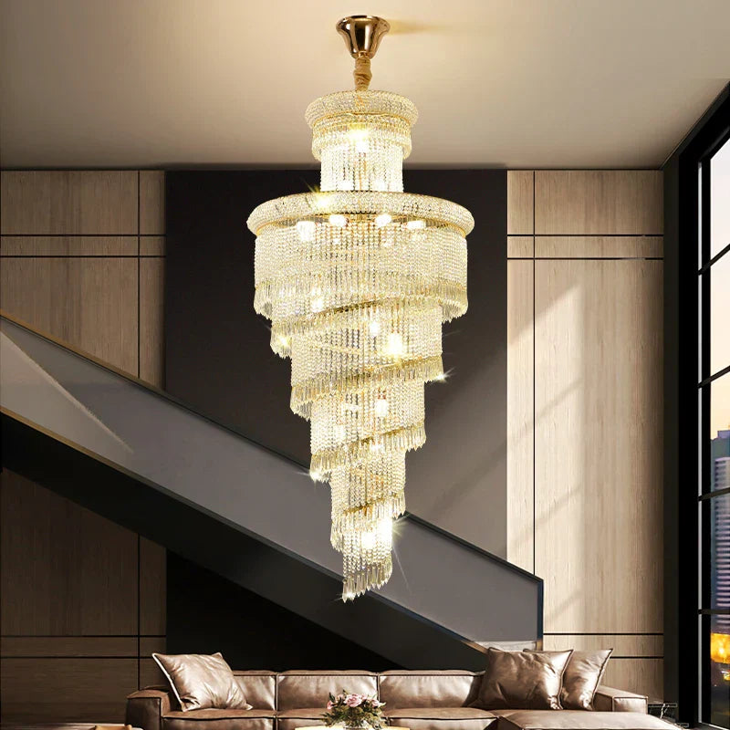 Crystal Spiral Staircase Chandelier for High-end Sales Office Hall Lighting