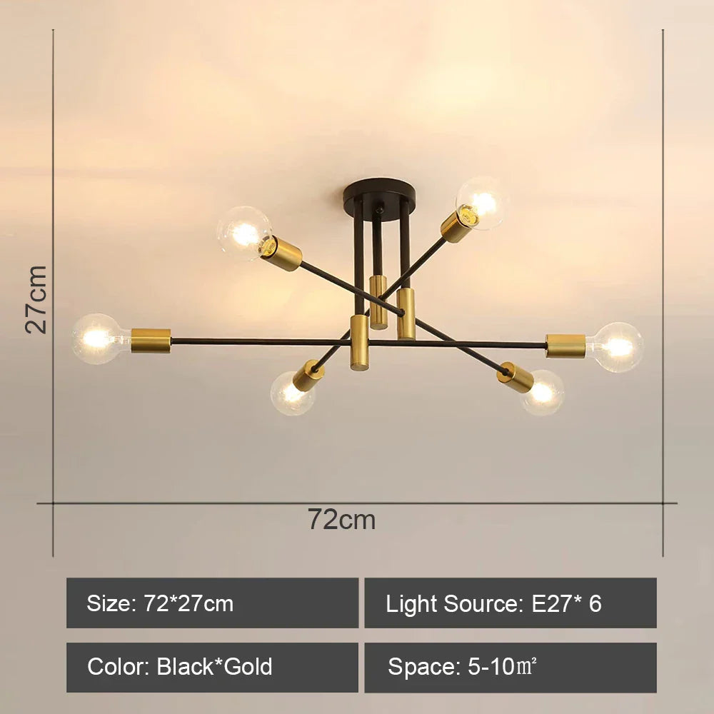 Vintage Industrial Rod Iron Ceiling Chandelier for Living Room Lighting