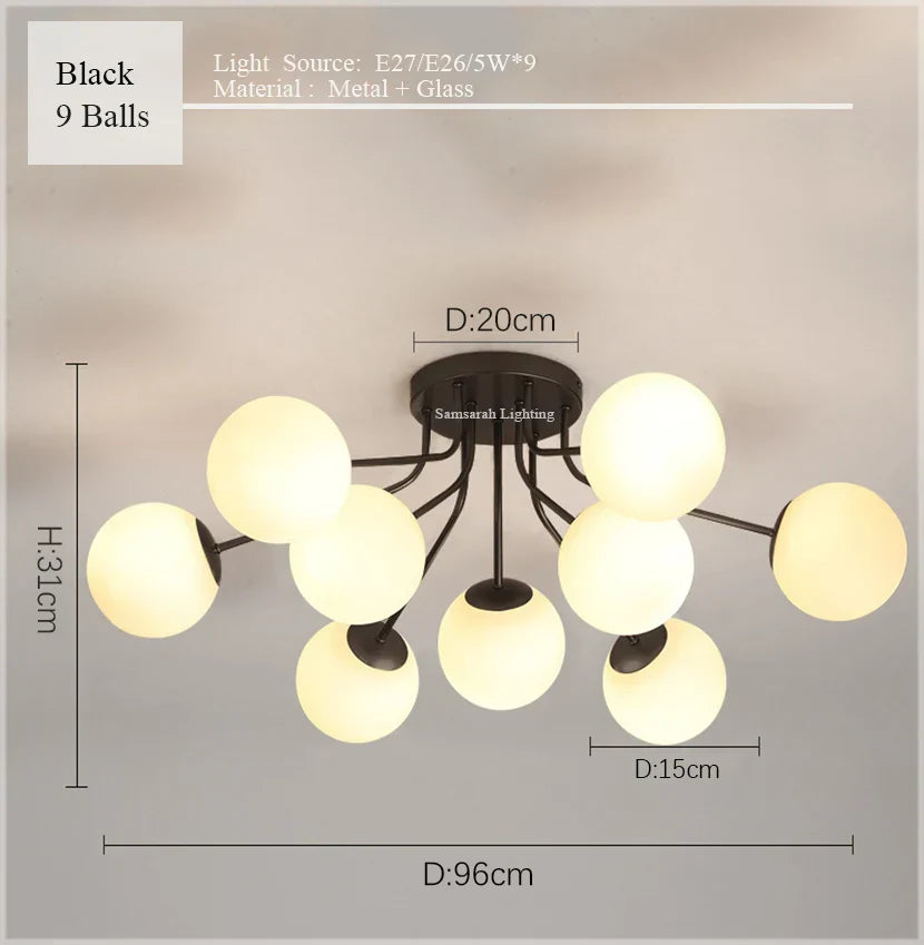 Glass Ball Ceiling Chandelier Pendant Lamp for Modern Living Bedroom