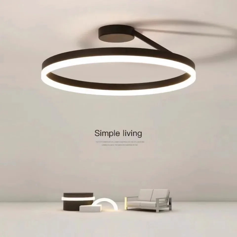 Minimalist Round LED Ceiling Chandelier | Aluminum Living Room Bedroom Light Fixtures