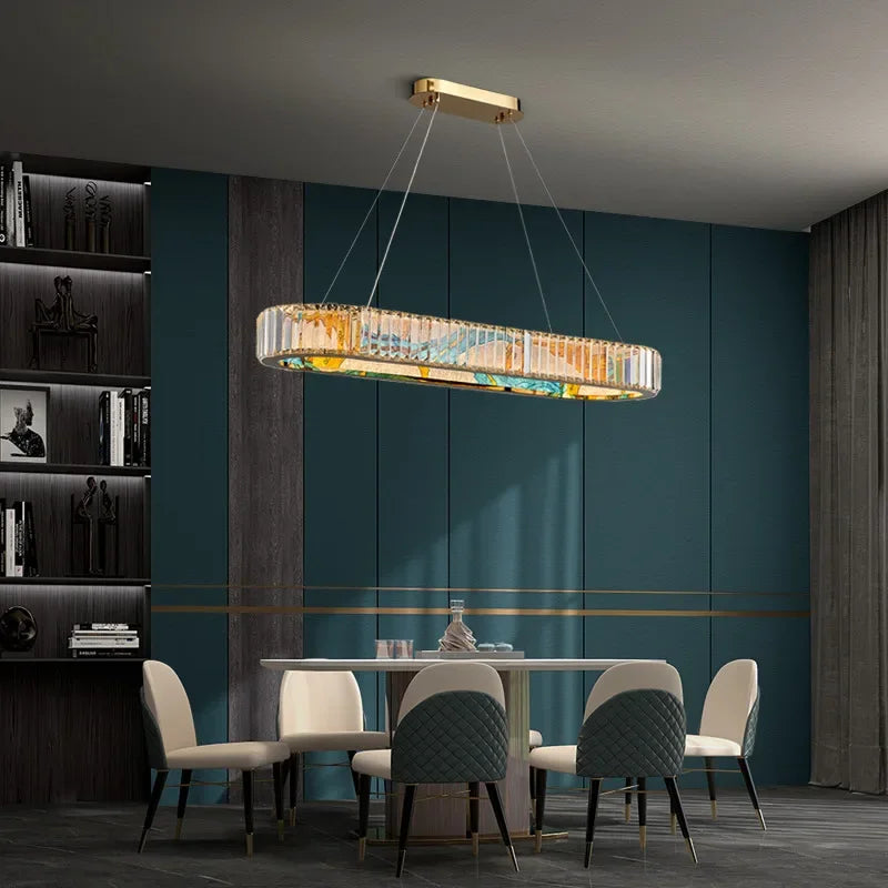 Luxury Enamel Chandelier Crystal Glass Pendant Light with LED Ring for Villa Decor