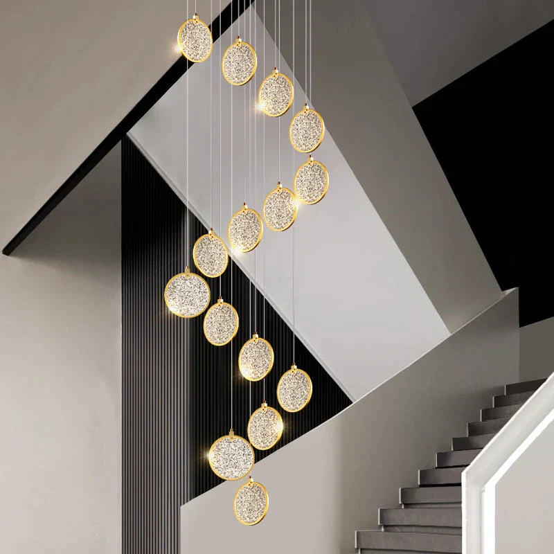 Round Cake Chandelier: Modern Staircase Lamp for High-rise Buildings, Hotels, and Homes