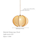 Wabi Sabi Hemp Rope Wood Chandelier Pendant Lights for Living Room Bedroom