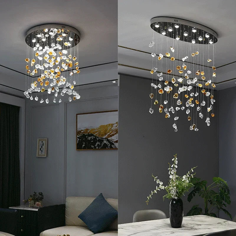 Modern Crystal Chandelier: Stone Decorative Living Room Lighting