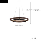 Minimalist Wood Grain Chandelier: Creative Round Hanging Light Fixture for Living Room