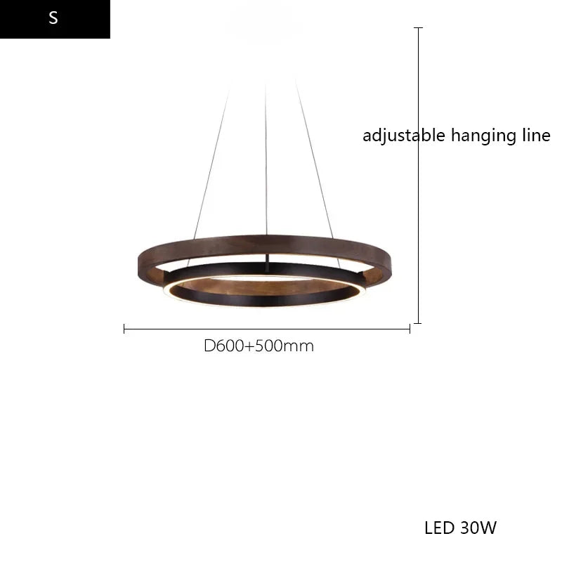 Minimalist Wood Grain Chandelier: Creative Round Hanging Light Fixture for Living Room