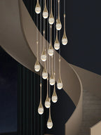 Crystal LED Staircase Chandelier - Gold Pendant Lamp for Living Room & Lobby
