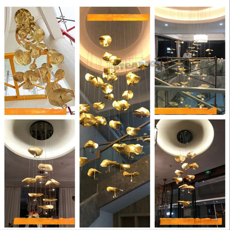 Modern Copper Lotus LED Chandelier for Duplex Living Room - Luxury Indoor Lighting Fixtures