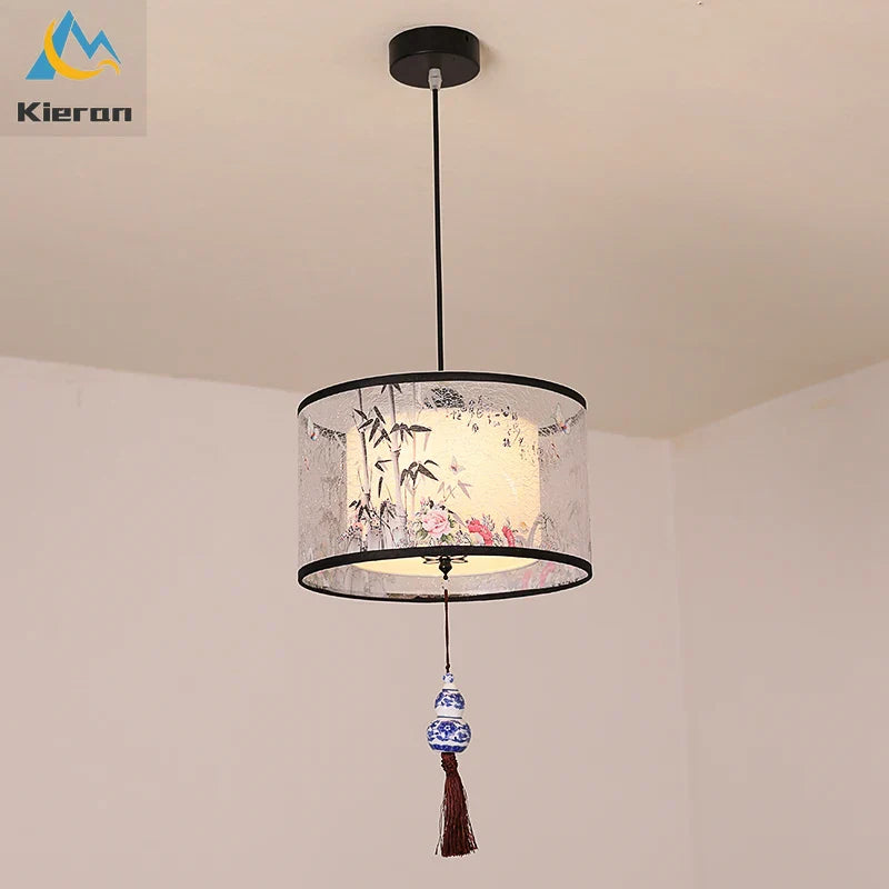 Modern Minimalist Fabric LED Chandelier Room Decoration Chinese Style Pendant Lamp